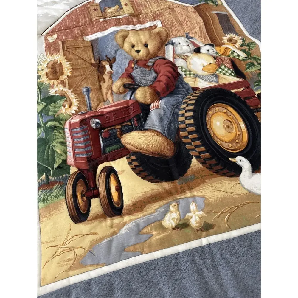 Blue Jean Teddy Tractor Barn Farm Duck Bunny Quilt Blanket Comforter Baby 41x33